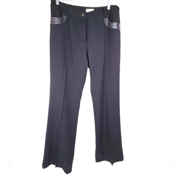 Vintage Absolu Paris Comfort Black Leather Accent Bootcut Black Trouser Pants - Picture 1 of 10